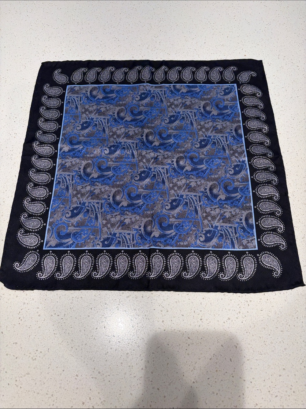 Blue and Black Paisley pocket square/Scarf